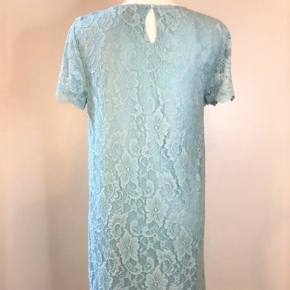 JUICY COUTURE Women Floral Shift Dress Baby Blue Lace M Short Sleeve Lined Y2K - Picture 3 of 9